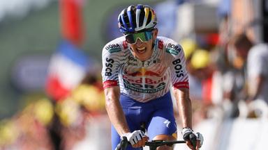 Tour de France, Auch - Hautacam (180,60 km), 12. Etappe: Florian Lipowitz fährt als Dritter ins Ziel.