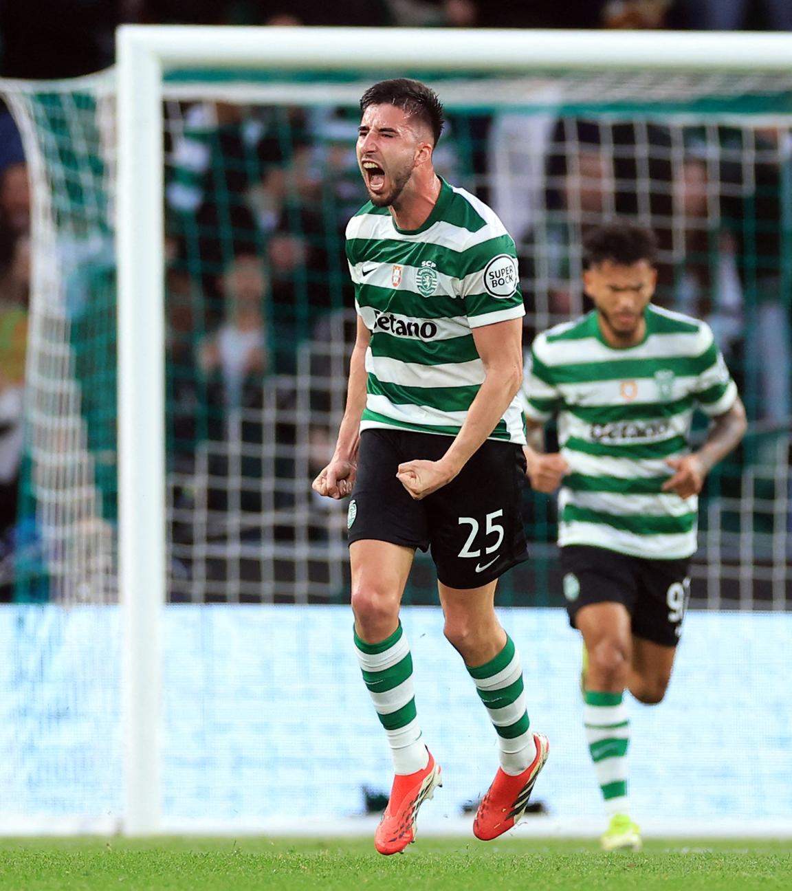 Sporting Lissabons Goncalo Inacio bejubelt seinen Treffer in der Champions League gegen Bodö/Glimt zum 1:0