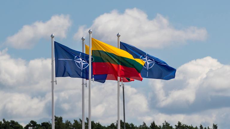 Flaggen der Nato und Litauen wehen im Wind vor dem Veranstaltungsort des Nato-Gipfels. (Archiv)