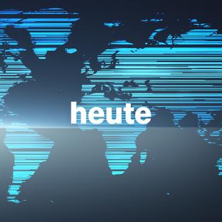 Das Logo der "heute"-Nachrichten: "heute" in weißer Schrift vor einer blauen Weltkarte.