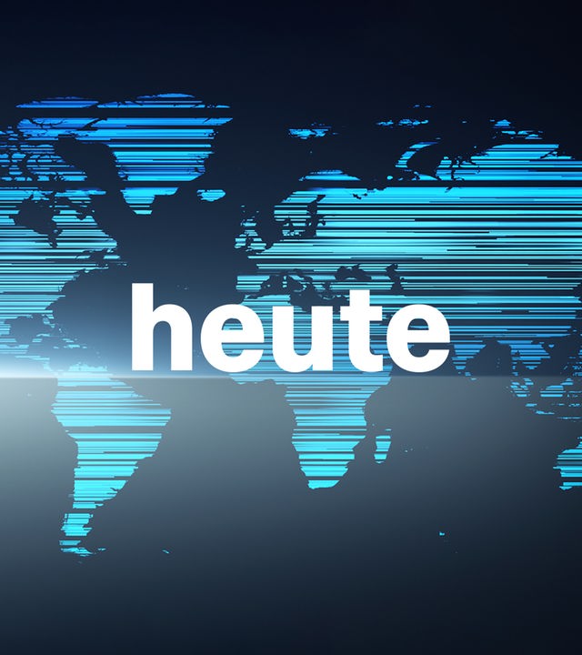Das Logo der "heute"-Nachrichten: "heute" in weißer Schrift vor einer blauen Weltkarte.