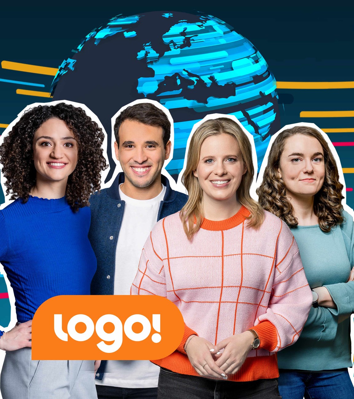 logo! Kindernachrichten - Die logo!-Moderatorinnen und Moderatoren Maral, Sherif, Linda und Lotte