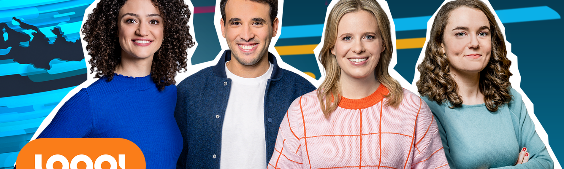 logo! Kindernachrichten - Die logo!-Moderatorinnen und Moderatoren Maral, Sherif, Linda und Lotte