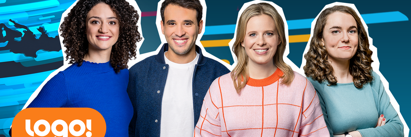 logo! Kindernachrichten - Die logo!-Moderatorinnen und Moderatoren Maral, Sherif, Linda und Lotte