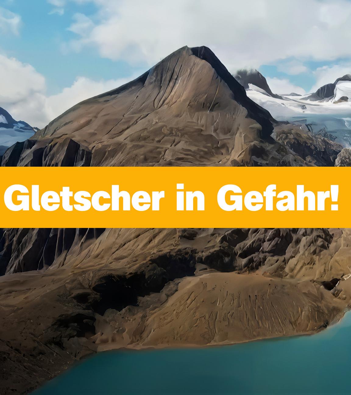 Gletscher mit Text "Gletscher in Gefahr!"