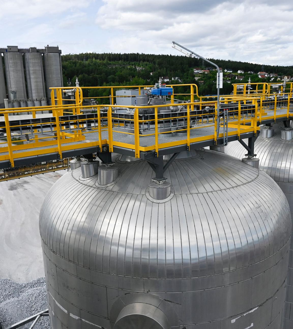 The Pretreatment facilities of a carbon capture plant of cement manufacturer Heidelberg Materials is pictured at Brevik on June 18, 2025.