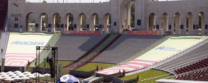 Im Los Angeles Memorial Coliseum laufen die Vorbereitungen. 