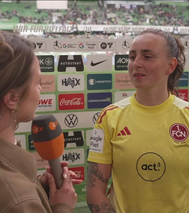 Torfrau Lourdes Romero vom 1. FC Nürnberg im ZDF-Interview am 17.05.2026 in Wolfsburg.