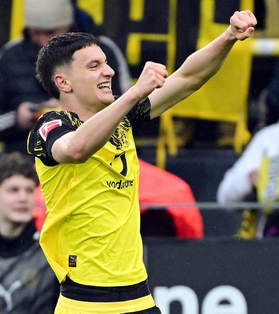 Archiv: 2:0 Tor, Jubel vom Torschützen Luca Reggiani (Dortmund) am 14.03.2026