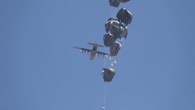 July 27, 2025, Gaza City, Gaza Strip, Palestinian Territory: An airplane drops humanitarian aid over Gaza as seen from northern Gaza Strip July 27, 2025 