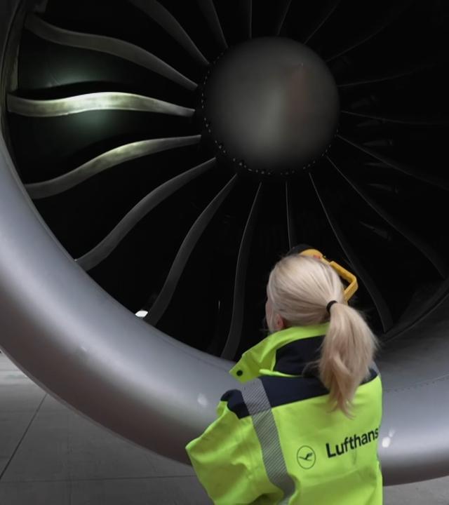 Flughafenmechaniker an einer Turbine