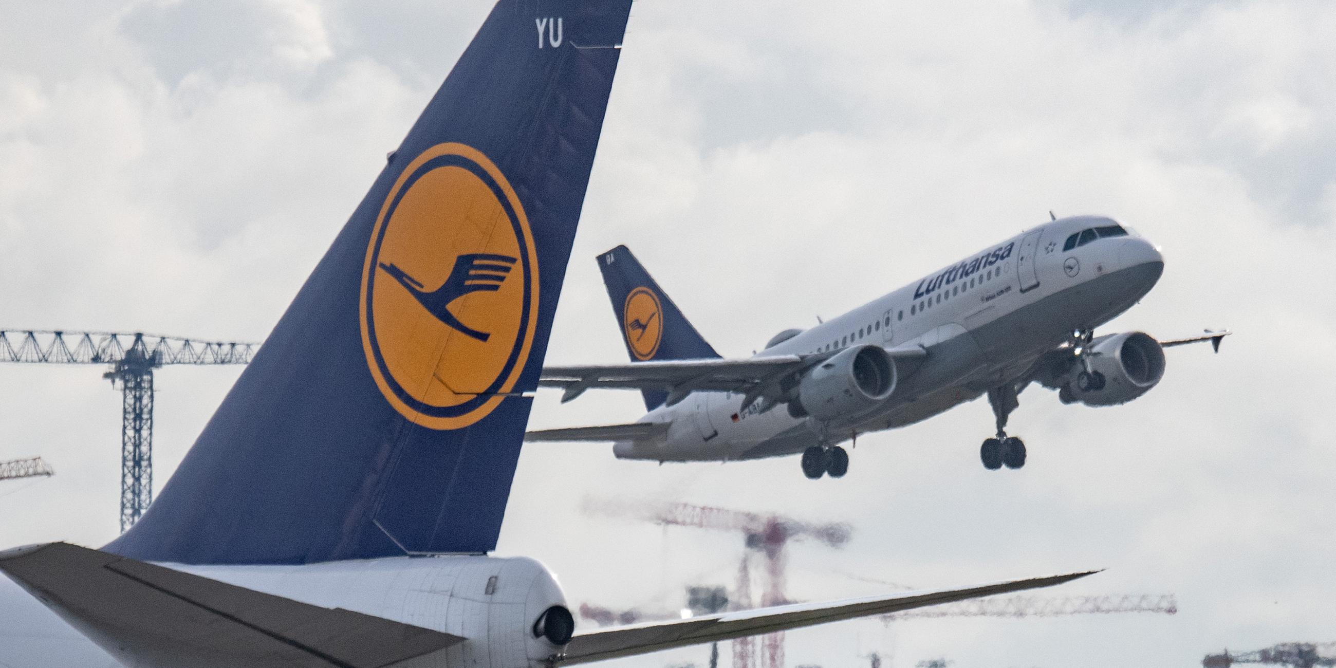 Passagiermaschine der Lufthansa landet am Frankfurter Flughafen.