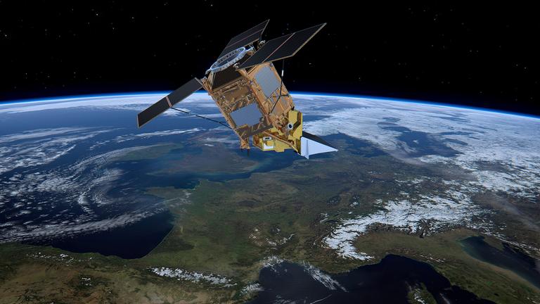 Archiv: Screenshot einer Animation zeigt den Umweltsatelliten Sentinel-5P, aufgenommen am 29.09.2017