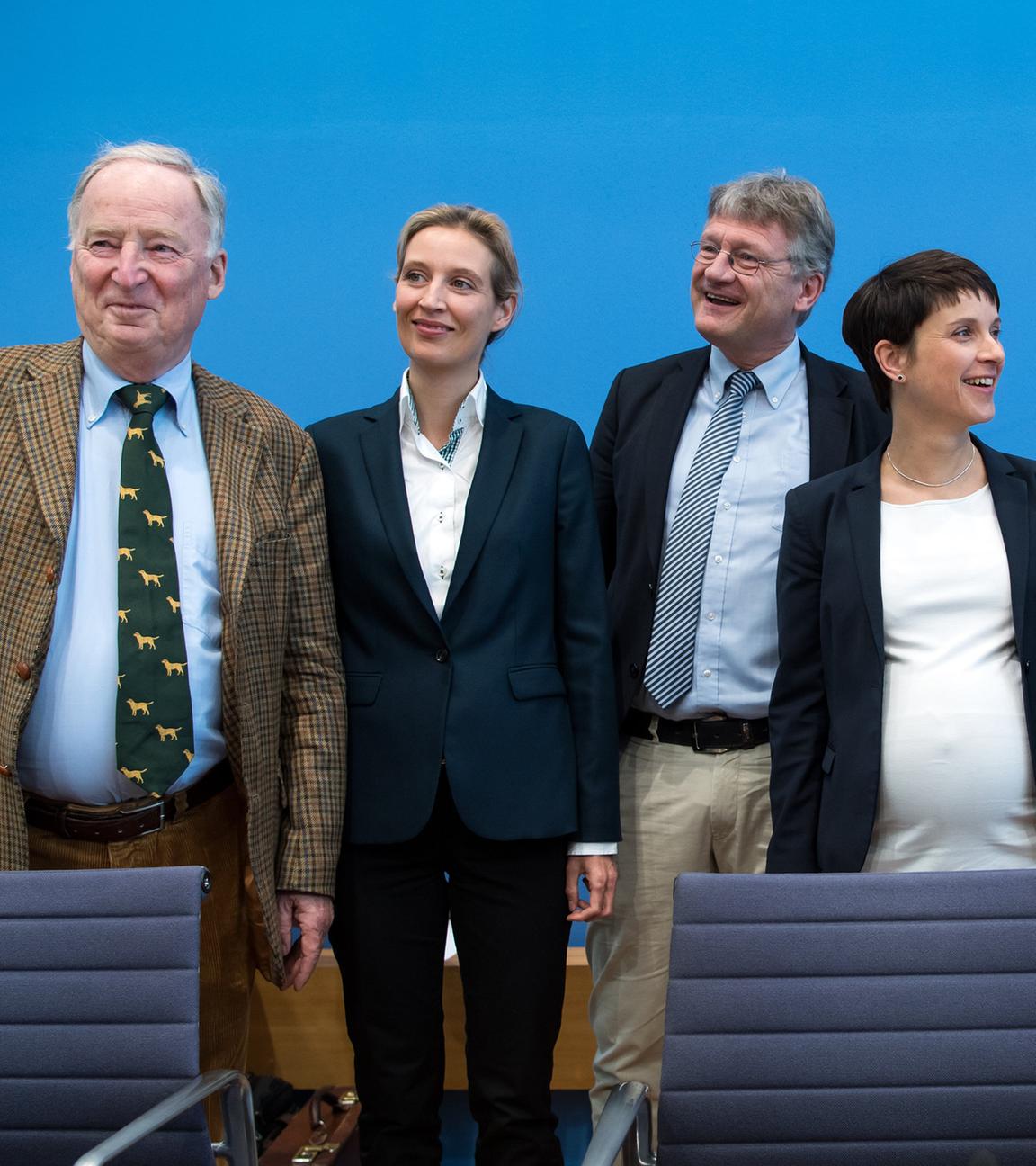 Die Parteispitze der AFD: Alexander Gauland, Alice Weidel, Jörg Meuthen, Frauke Petry und Marcus Pretzell (v.l.n.r.).