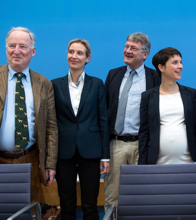 Die Parteispitze der AFD: Alexander Gauland, Alice Weidel, Jörg Meuthen, Frauke Petry und Marcus Pretzell (v.l.n.r.).