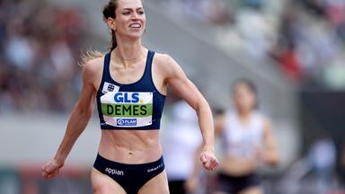 Sachsen, Dresden: Leichtathletik: Deutsche Meisterschaft im Heinz-Steyer-Stadion, Frauen, 400m Hürden, Finale, Eileen Demes in Aktion.