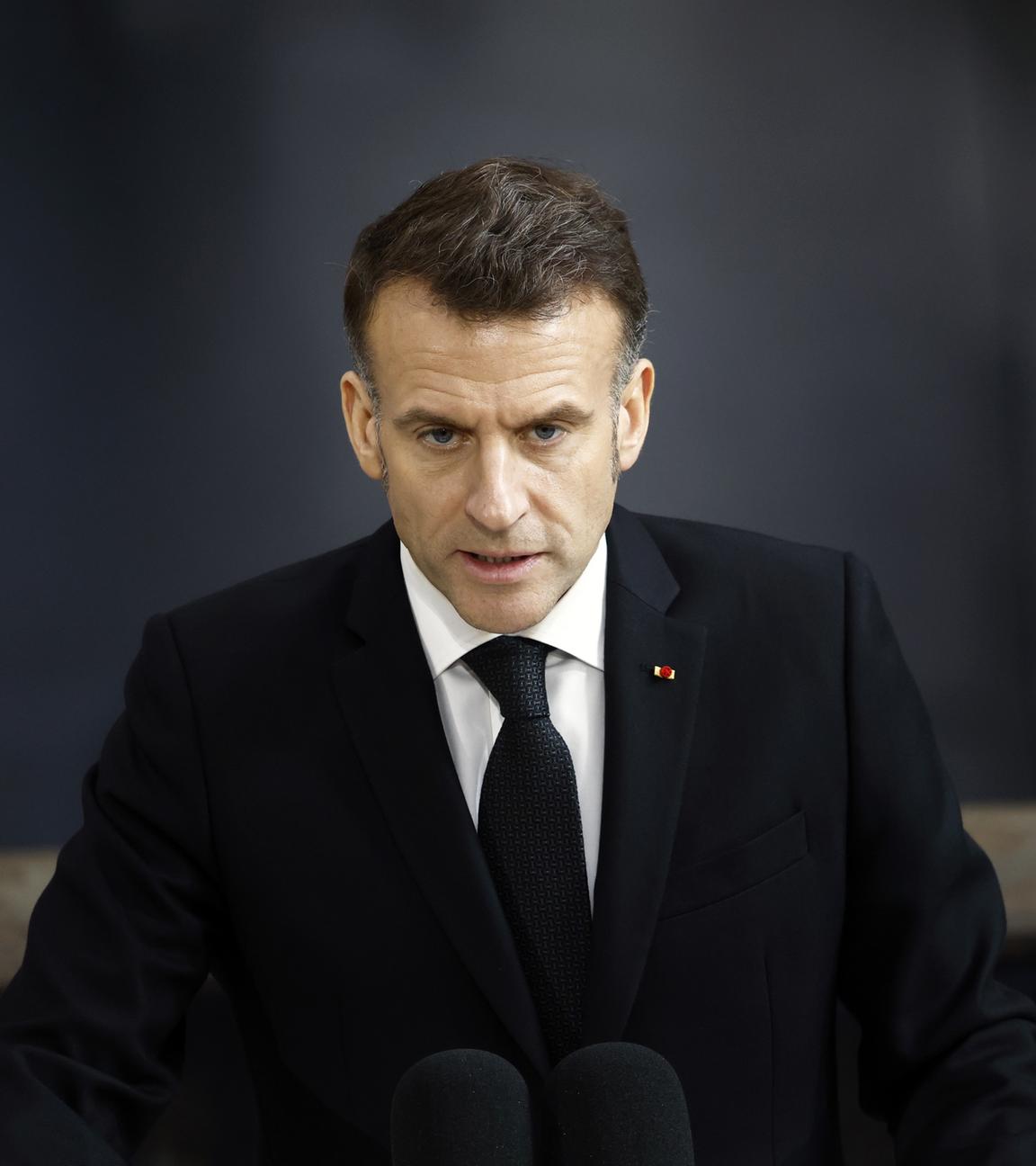 Aufnahme von Emmanuel Macron während einer Rede.