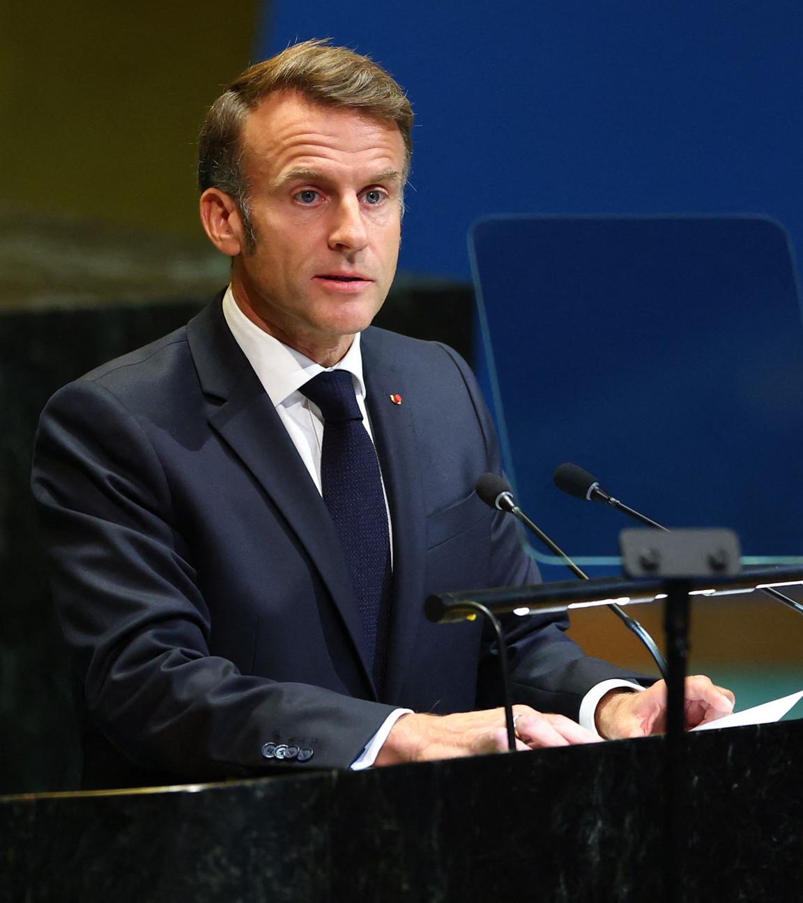 Frankreichs Präsident Emmanuel Macron spricht während eines UN-Gipfels zu den Palästinensern im UN-Hauptquartier während der Generalversammlung der Vereinten Nationen (UNGA) am 22. September 2025 in New York. Frankreich und andere Länder bereiteten sich auf die Anerkennung eines palästinensischen Staates vor, als die diplomatische Woche der UN am Montag begann, nachdem zahlreiche westliche Regierungen symbolisch die Eigenstaatlichkeit befürwortet und damit den Zorn Israels auf sich gezogen hatten.