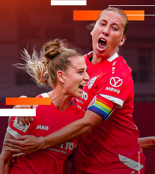 Die Fußballerinnen des 1. FSV Mainz 05 bejubeln einen Treffer