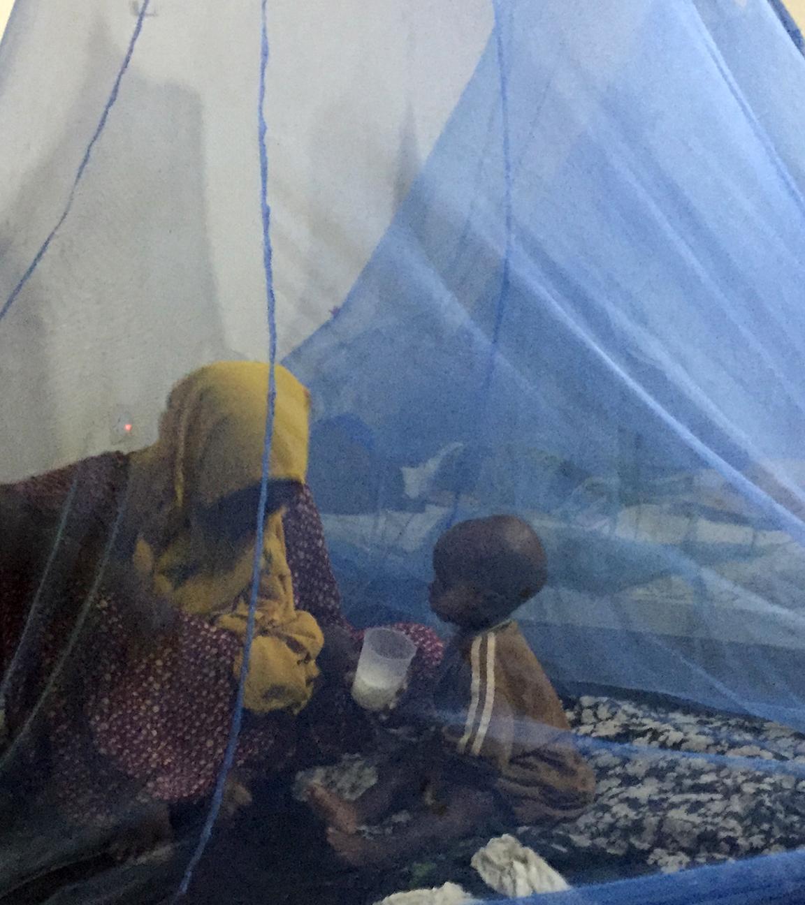 Symbolbild: Mutter mit ihrem Kind unter Moskitonetz