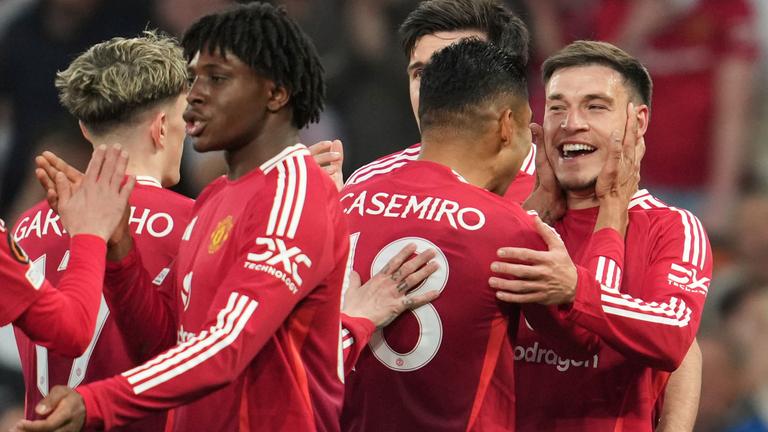 Manchester United jubelt über den Führungstreffer gegen Lyon