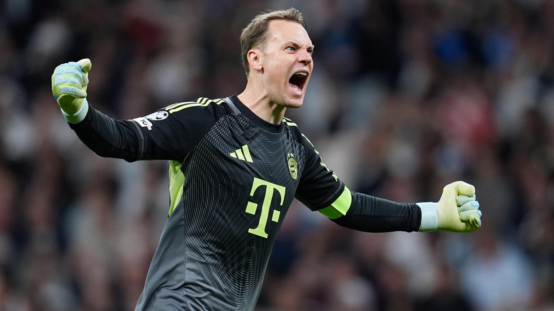 Manuel Neuer jubelt nach dem Erfolg im Champions-League-Hinspiel gegen Real Madrid
