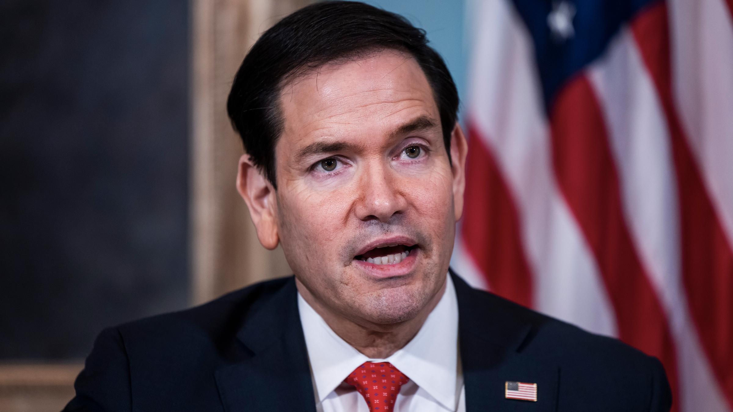 US-Außenminister Marco Rubio spricht bei einem Treffen mit EU-Handelskommissar Maroš Šefčovič in Washington.