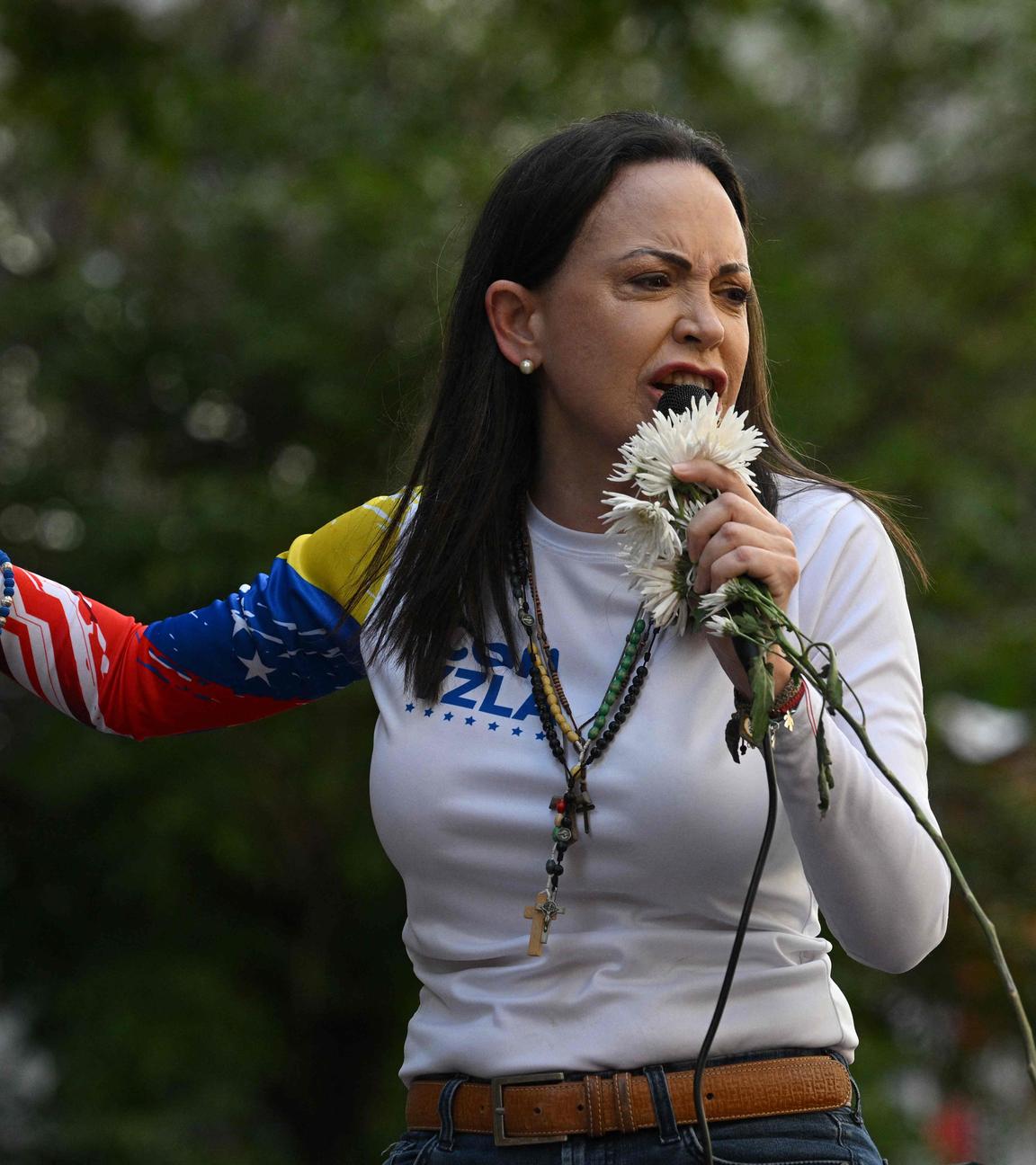 Venezuela, Carabas: Maria Corina Machado bei einem Protest am 9. Januar 2025.