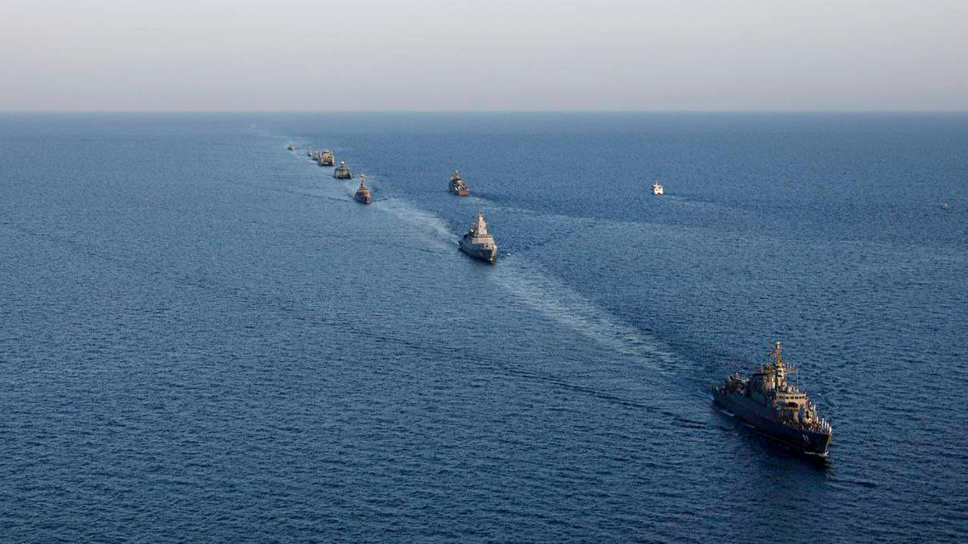 Archiv: Iran, Russland und Oman haben gemeinsame Marineübungen namens IMEX 2024 im Indischen Ozean gestartet, um die regionale Sicherheit zu erhöhen und die multilaterale Zusammenarbeit zu fördern. Aufgenommen am 20.10.2024