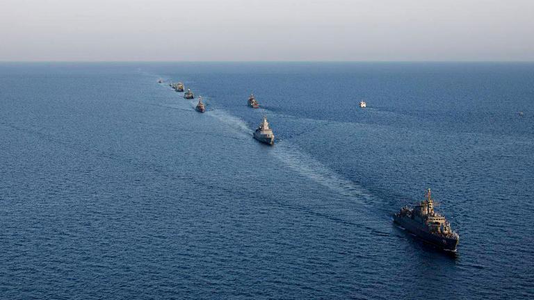 Archiv: Iran, Russland und Oman haben gemeinsame Marineübungen namens IMEX 2024 im Indischen Ozean gestartet, um die regionale Sicherheit zu erhöhen und die multilaterale Zusammenarbeit zu fördern. Aufgenommen am 20.10.2024