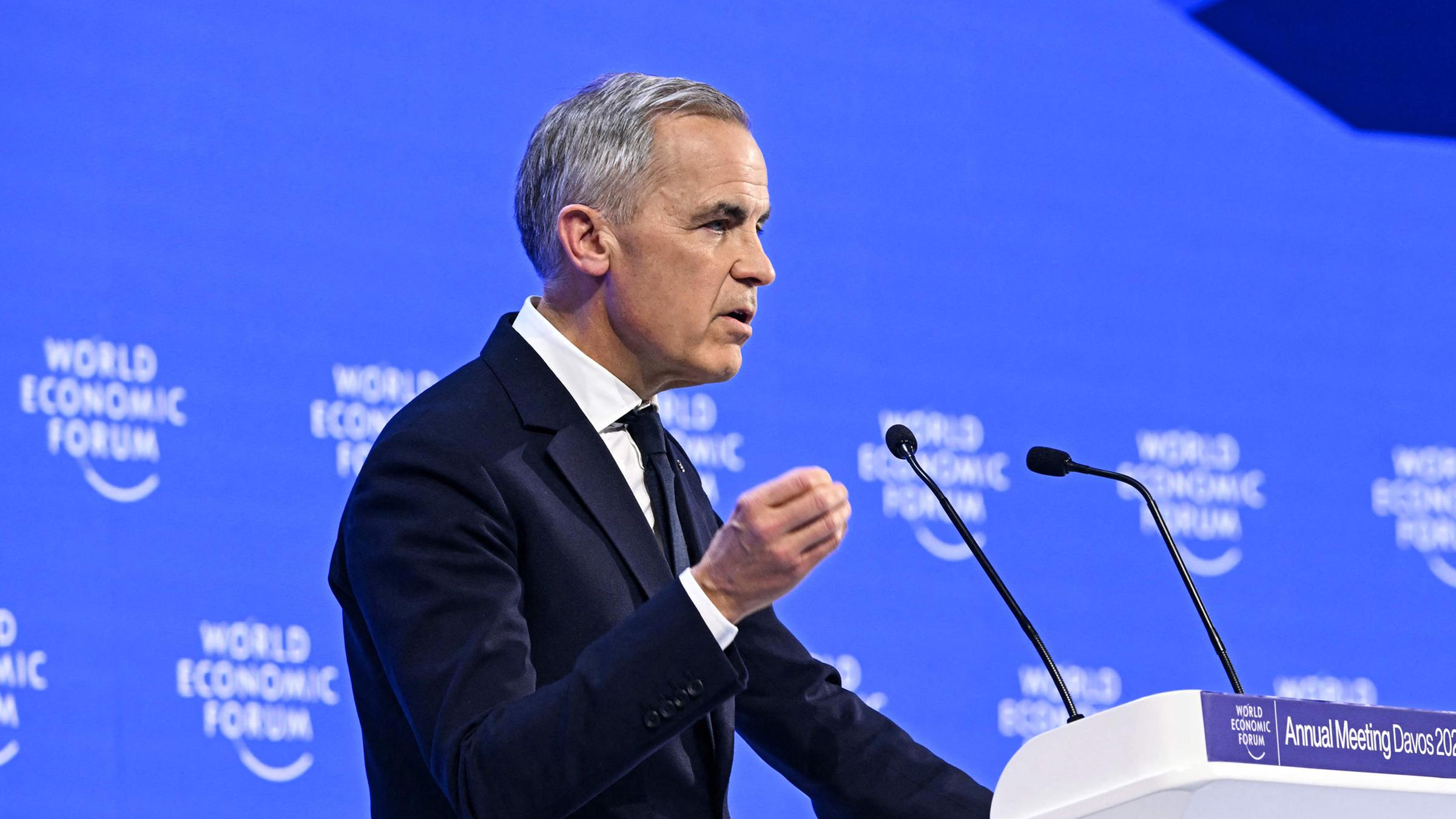 Mark Carney hält eine Rede während des World Economic Forums in Davos am 23.01.2026.