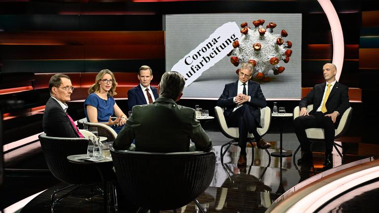 Markus Lanz vom 10. April 2025: Karl Lauterbach, Alena Buyx, Hendrik Streeck, Markus Lanz, Alexander Kekulé, Jonas Schmidt-Chanasit 