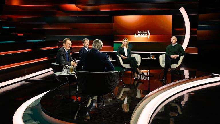 Markus Lanz vom 11. Februar 2025: Karl Lauterbach, Marco Buschmann, Markus Lanz, Kerstin Münstermann, Justus Bender