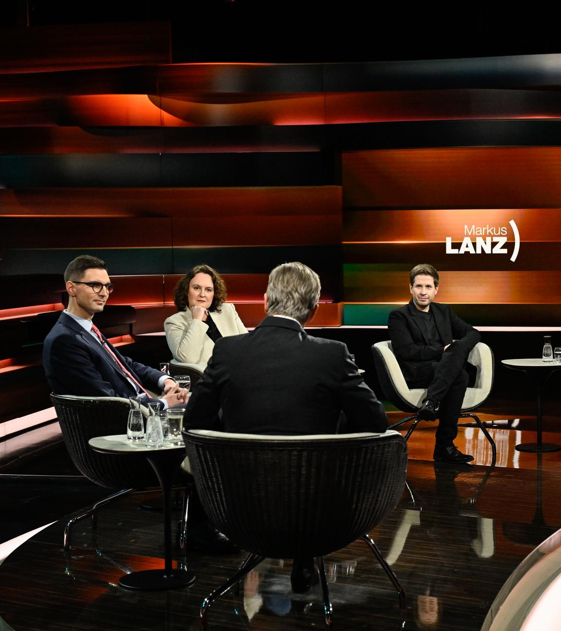 Markus Lanz vom 12. Februar 2026: Sepp Müller, Jana Hensel, Markus Lanz, Kevin Kühnert, Nicola Fuchs-Schündeln
