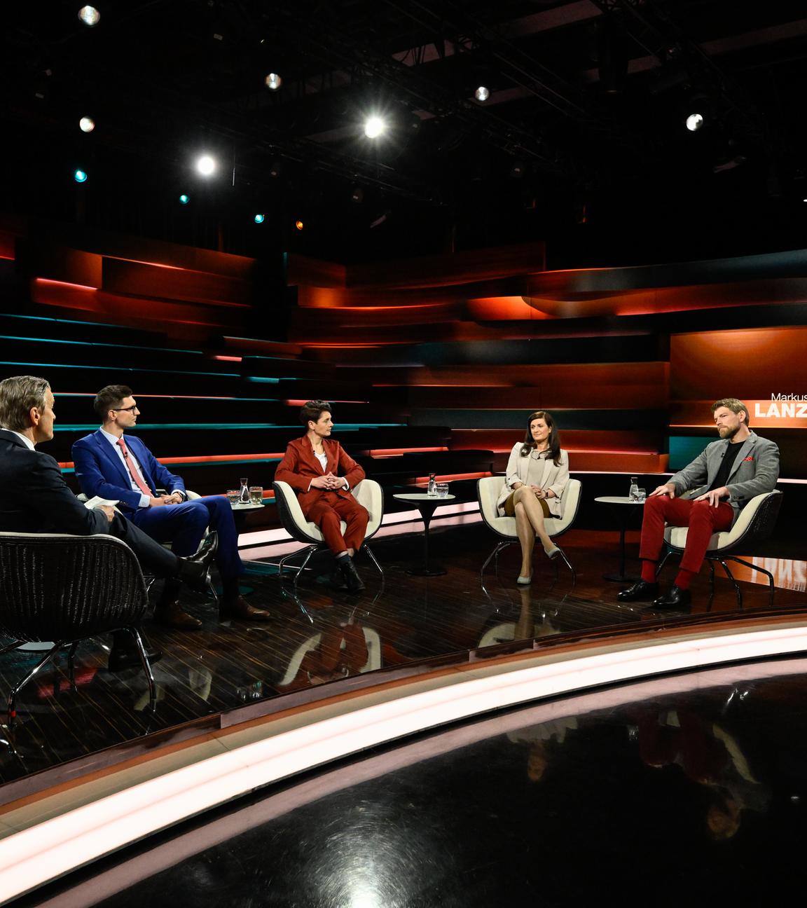 Markus Lanz vom 14. April 2026: Markus Lanz, Sepp Müller, Anna Lehmann, Azadeh Zamirirad, Moritz Brake