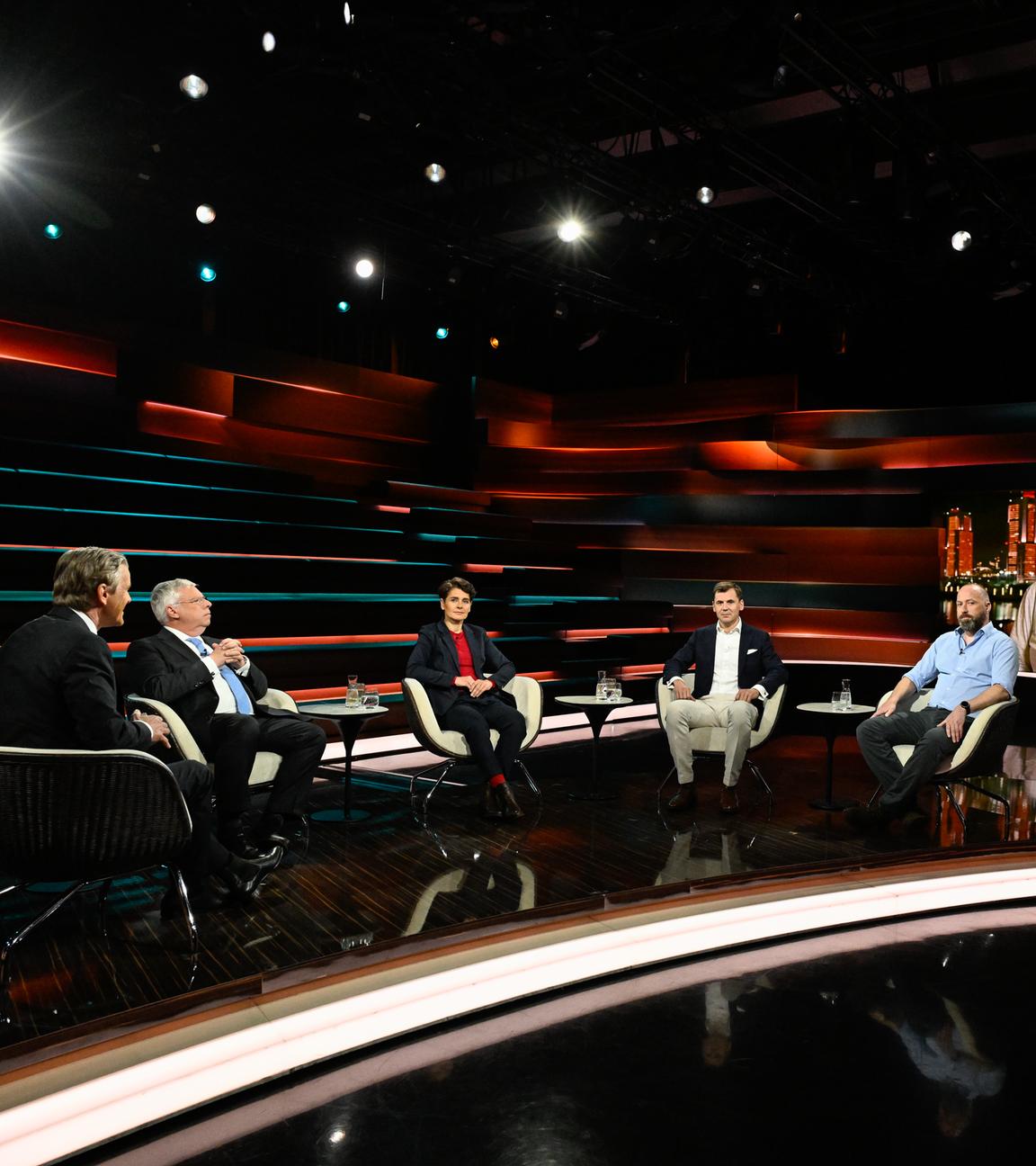 Markus Lanz vom 14. Mai 2025: Markus Lanz, Jürgen Hardt, Anna Lehmann, Daniel Gerlach, Thorsten Schroer, Elmar Theveßen (Schalte aus Doha)