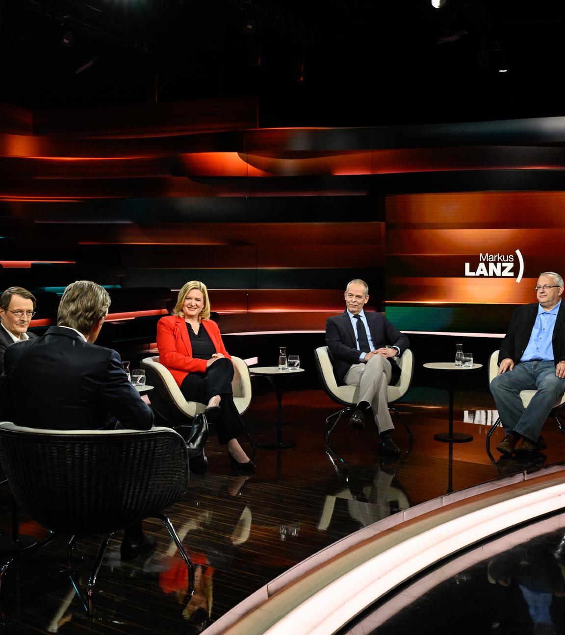 Markus Lanz vom 15. Mai 2025: Karl Lauterbach, Markus Lanz, Eva Quadbeck, Johannes Hano, Rüdiger Bachmann