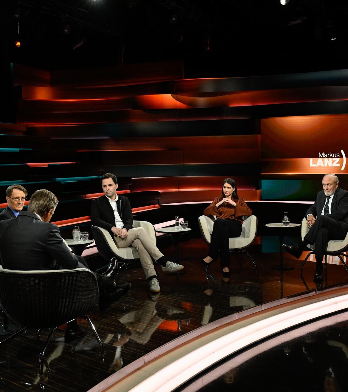 Markus Lanz vom 18. November 2025: Karl Lauterbach, Markus Lanz, Johannes Winkel, Karina Mößbauer, Hans-Werner Sinn