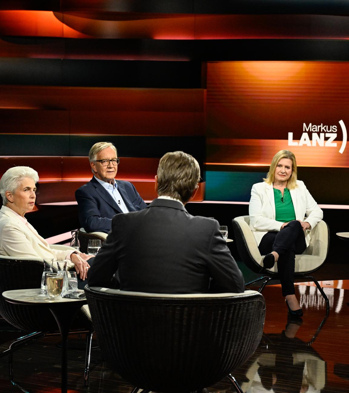 Markus Lanz vom 2. Juli 2025: Marie-Agnes Strack-Zimmermann, Dietmar Bartsch, Markus Lanz, Eva Quadbeck, Benjamin Hilgenstock