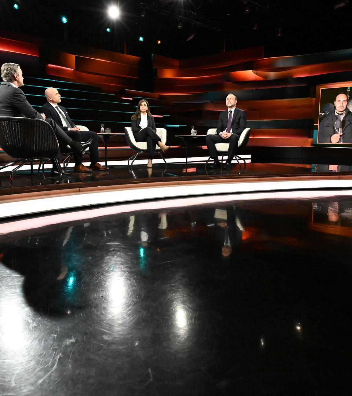 Markus Lanz vom 7. April 2026: Markus Lanz, Alexander Hoffmann, Diba Mirzaei, Peter Neumann und Schalte: Elmar Theveßen und Ibrahim Naber
