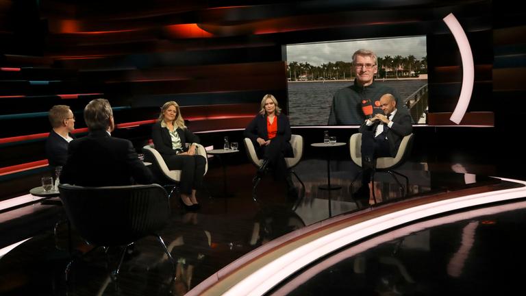 Markus Lanz, Daniel Günther, Kristina Dunz, Corinna Milborn Marc Felix Serrao und Schalte Elmar TheveÃen