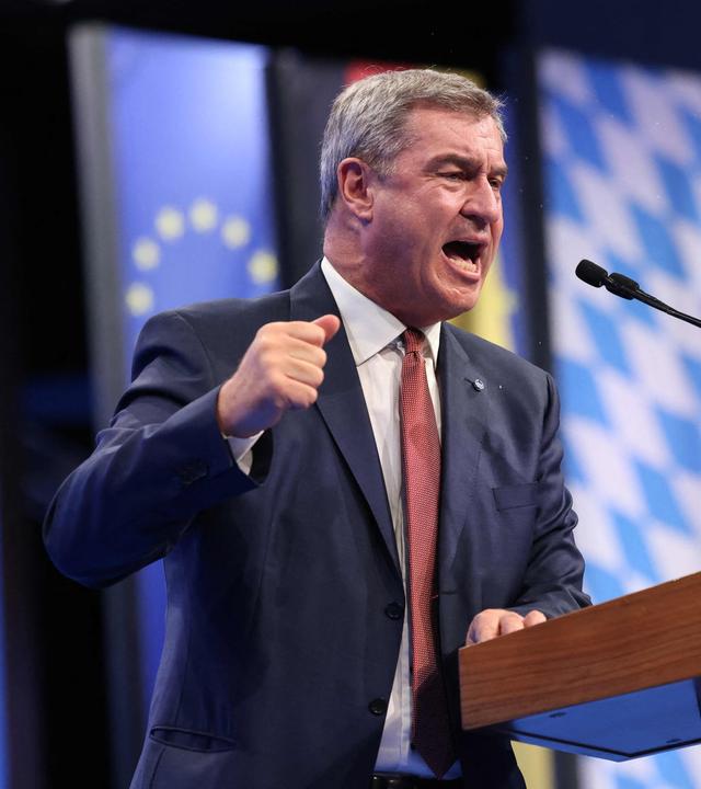 Der bayerische Ministerpräsident und Vorsitzende der konservativen Christlich-Sozialen Union (CSU), Markus Söder, hält am 23.10.2026 auf dem Parteitag der Christlich-Sozialen Union (CSU) in München eine Rede.
