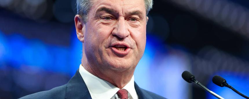 Der bayerische Ministerpräsident und Vorsitzende der konservativen Christlich-Sozialen Union (CSU), Markus Söder, hält am 23.10.2026 auf dem Parteitag der Christlich-Sozialen Union (CSU) in München eine Rede.