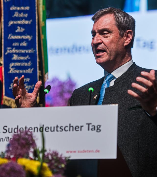 Der bayerische Ministerpräsident Markus Söder hielt am 24.05.2026 eine Rede auf dem 76. Sudetendeutschen Kongress, der dort fortgesetzt wurde.