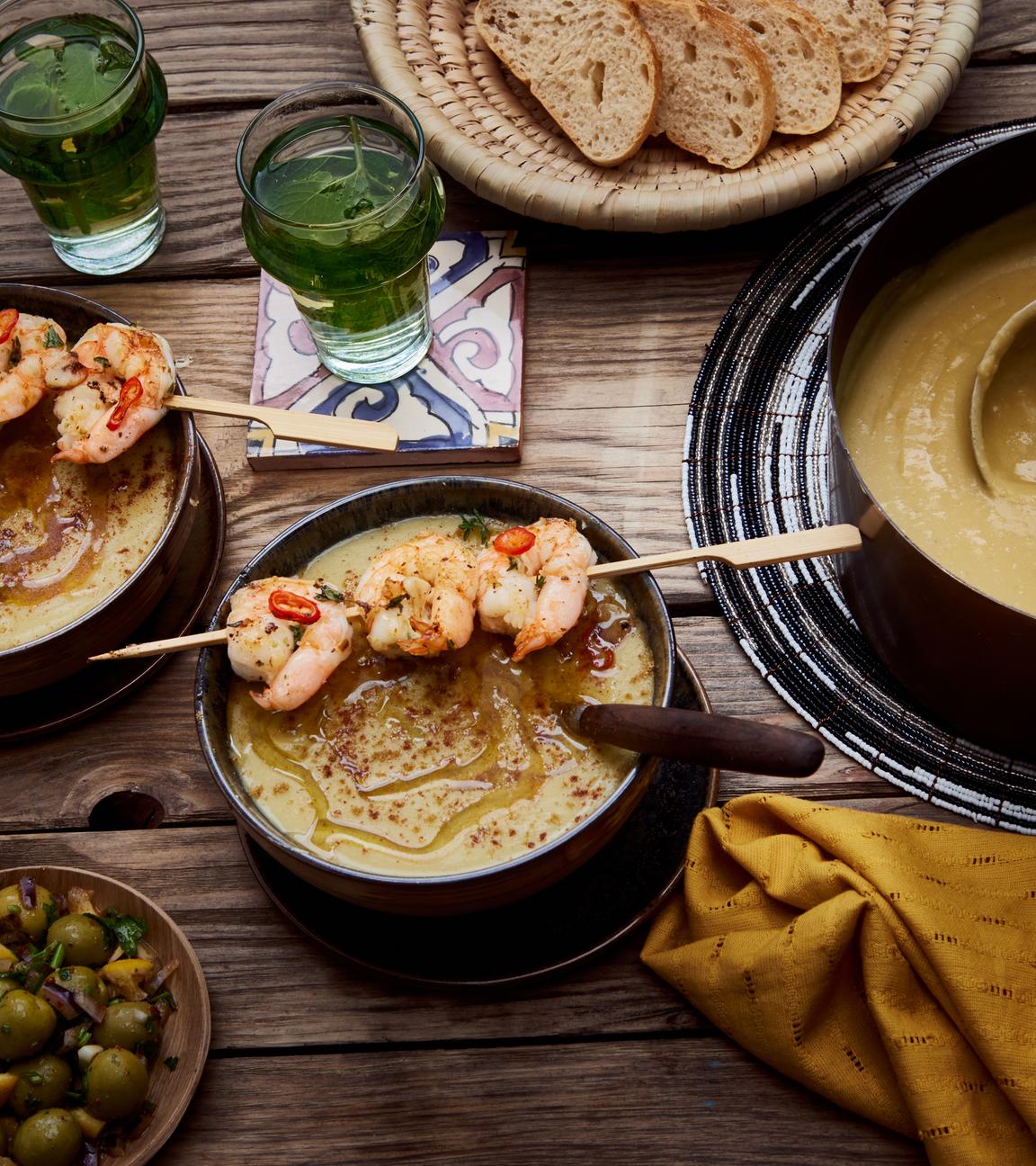 Marokannische Bohnensuppe mit Garnelenspieß