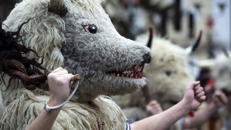 Man sieht einen Mann im Wolfskostüm