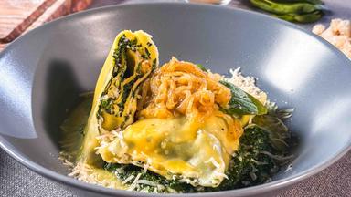 Maultaschen mit Kabeljau-Spinat-Füllung