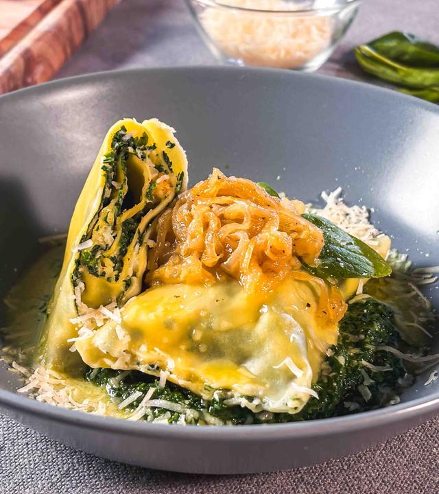 Maultaschen mit Kabeljau-Spinat-Füllung
