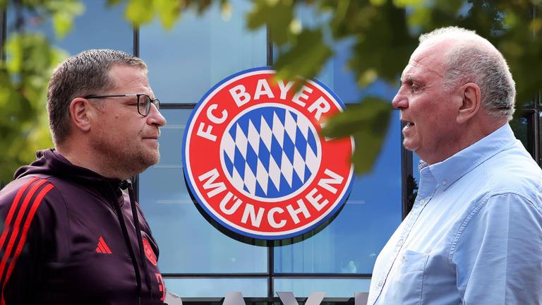 Max Eberl, Sportvorstand (FC Bayern München) (li.) mit Uli Hoeneß, Hoeness, Ehrenpräsident (FC Bayern München) (re.) im Vieraugen Gespräch.
