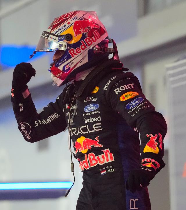 Max Verstappen jubelt nach seinem Sieg beim Formel-1-Grand-Prix von Singapur am Sonntag, dem 11. Oktober 2026.